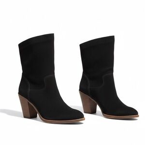 Lucky Brand Embrleigh Black Suede Leather Mid Calf Western Boots Womens Sz 7